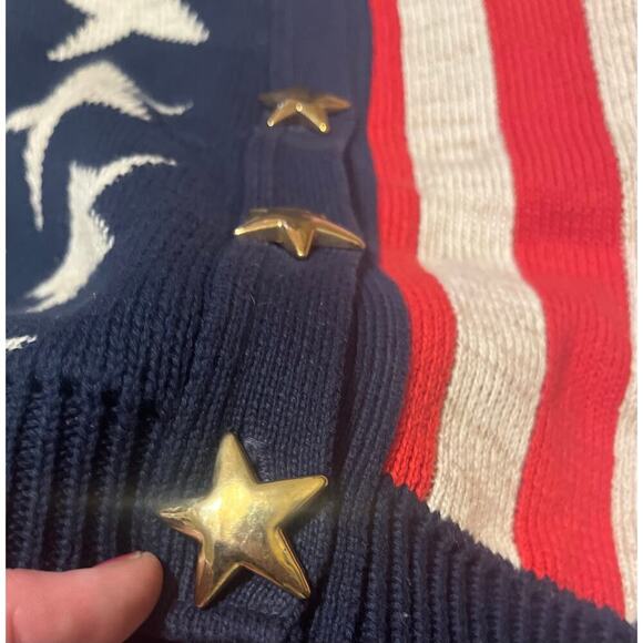 VTG Sweater Loft Sleeveless Knit Cardigan Sweater Vest USA Flag Star Stripe XL - Picture 5 of 9